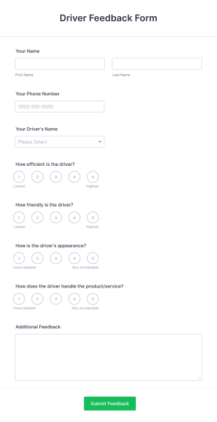 Driver Feedback Form Template