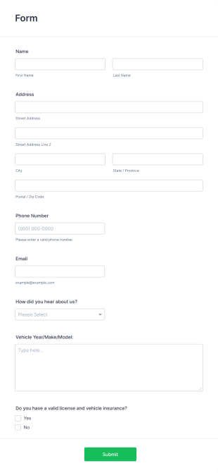 Driver Form Template