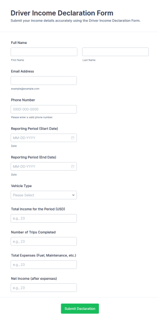 Driver Income Declaration Form Template
