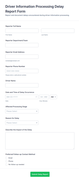 Driver Information Processing Delay Report Form Template