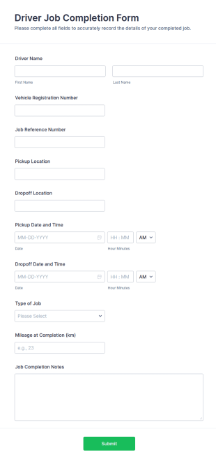 Driver Job Completion Form Template