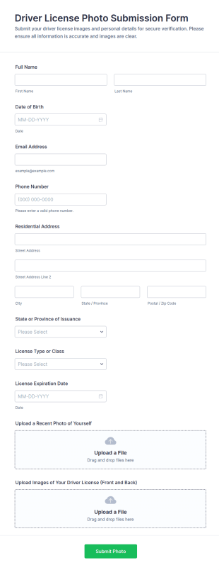 Driver License Photo Submission Form Template