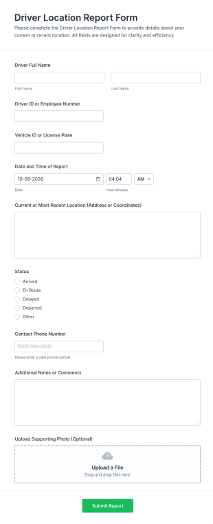 Driver Location Report Form Template
