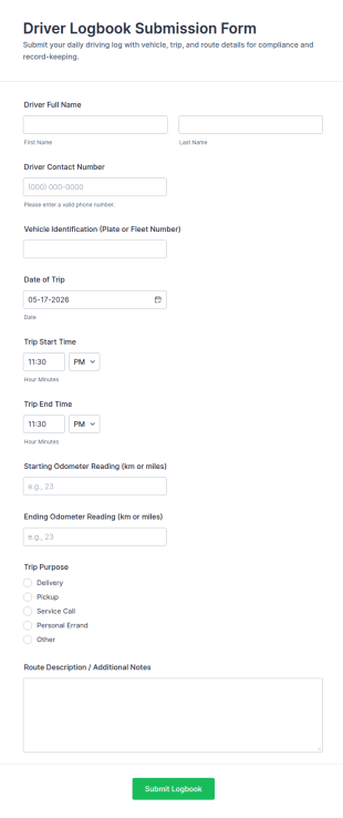 Driver Logbook Submission Form Template