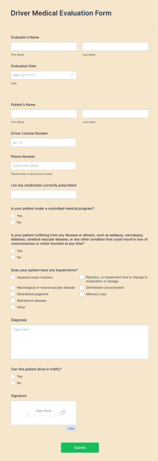 Driver Medical Evaluation Form Template
