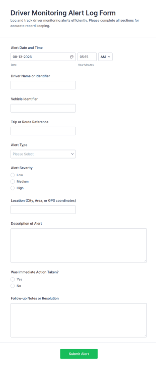 Driver Monitoring Alert Log Form Template