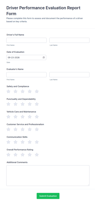 Driver Performance Evaluation Report Form Template