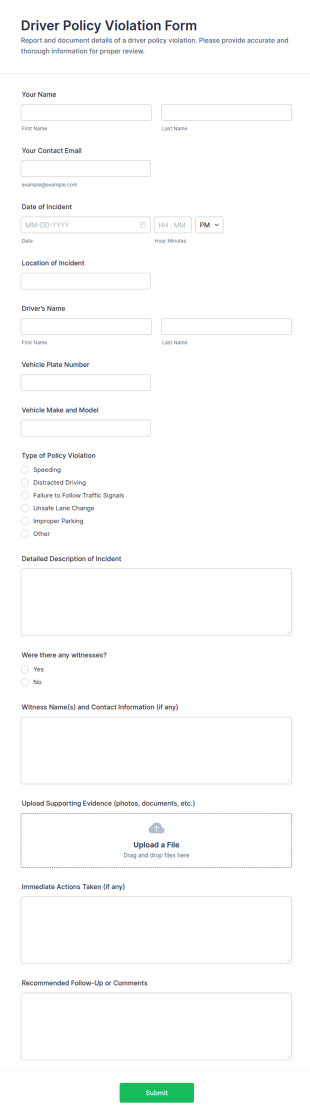 Driver Policy Violation Report Form Template