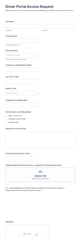 Driver Portal Access Request Form Template