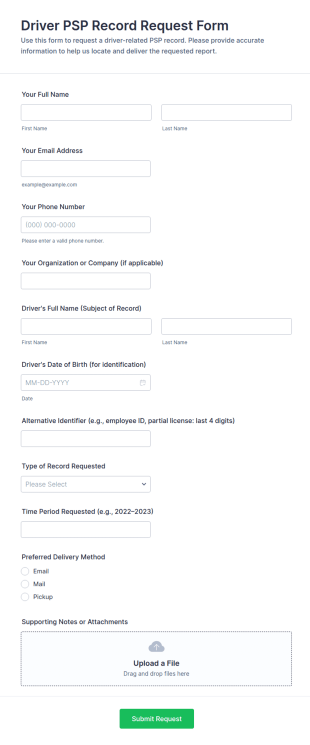 Driver PSP Record Request Form Template
