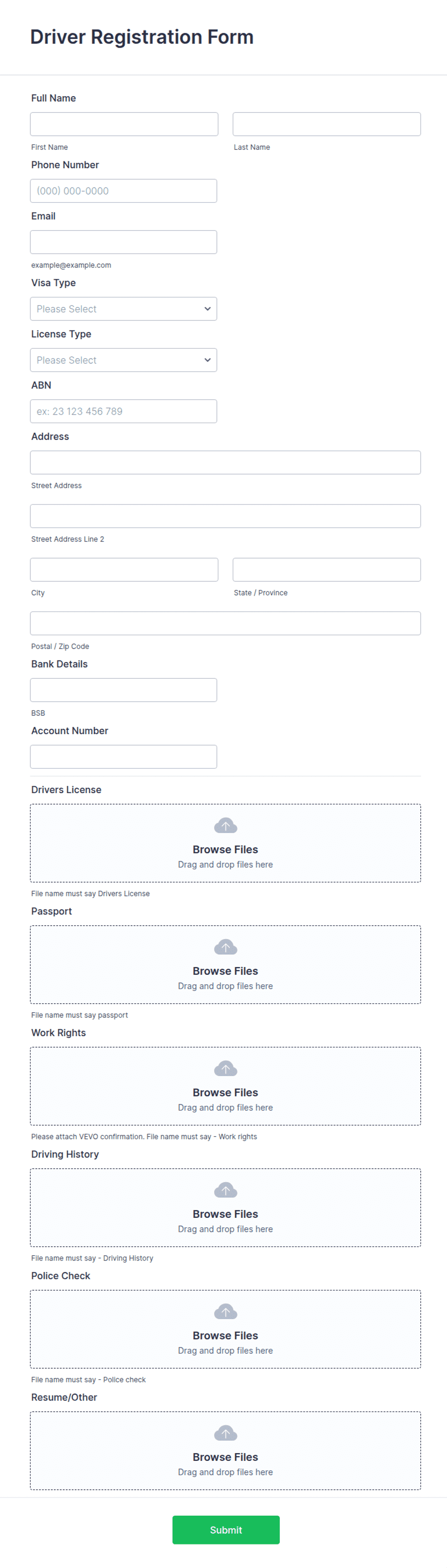 Car Rider Form.pdf Driver Registration Form Template | Jotform