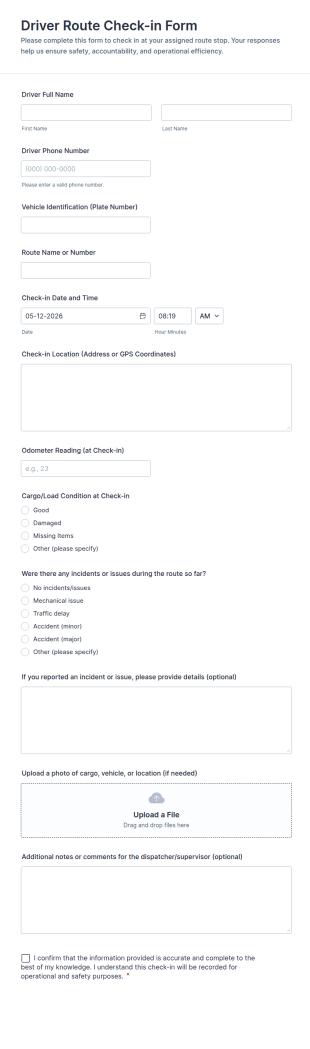 Driver Route Check In Form Template