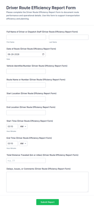 Driver Route Efficiency Report Form Template
