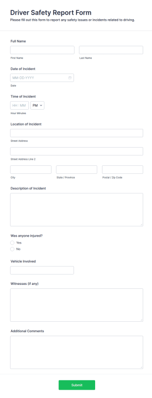 Driver Safety Report Form Template