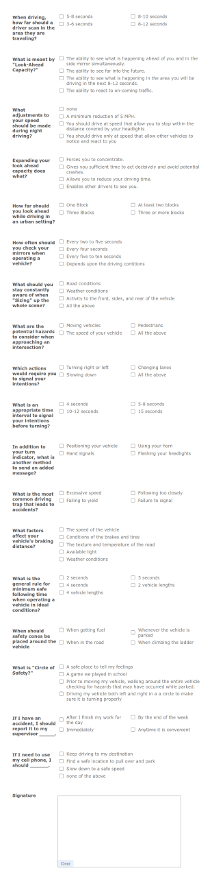 Driver Safety Quiz Form Template