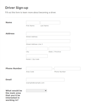 Driver Sign Up Form Template