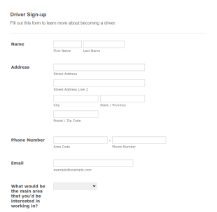 Driver Sign Up Form Template