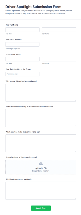 Driver Spotlight Submission Form Template