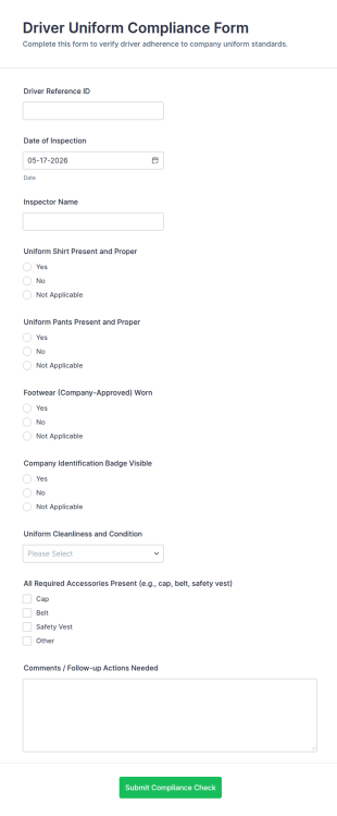 Driver Uniform Compliance Form Template