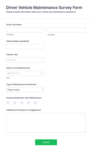 Driver Vehicle Maintenance Survey Form Template