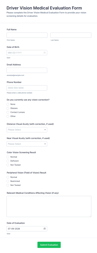 Driver Vision Medical Evaluation Form Template