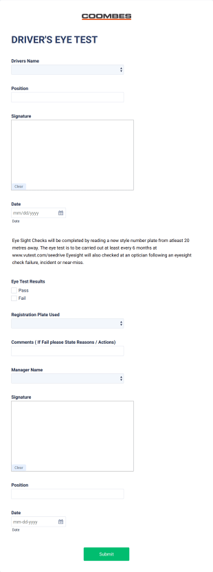 Driver's Eye Test Form Template
