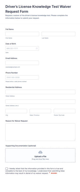Driver’s License Knowledge Test Waiver Request Form Template