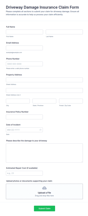 Driveway Damage Insurance Claim Form Template