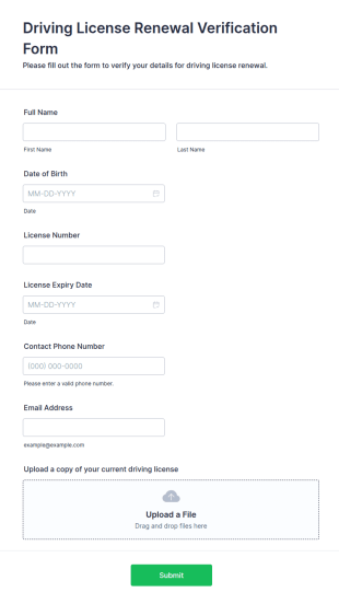 Driving License Renewal Verification Form Template
