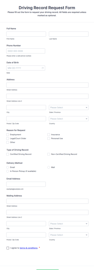 Driving Record Request Form Template