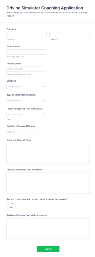 Driving Simulator Coaching Application Form Template