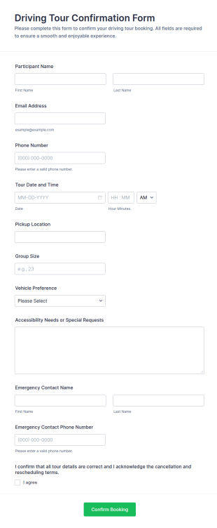 Driving Tour Confirmation Form Template