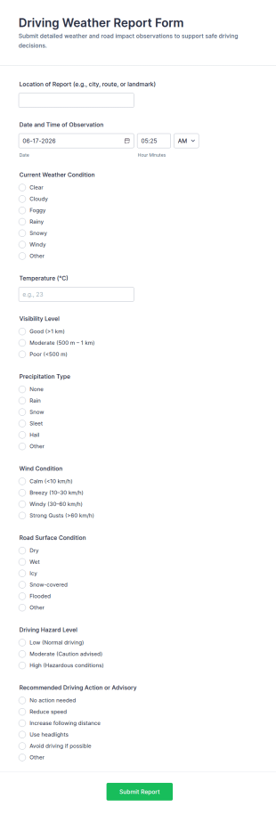 Driving Weather Report Form Template
