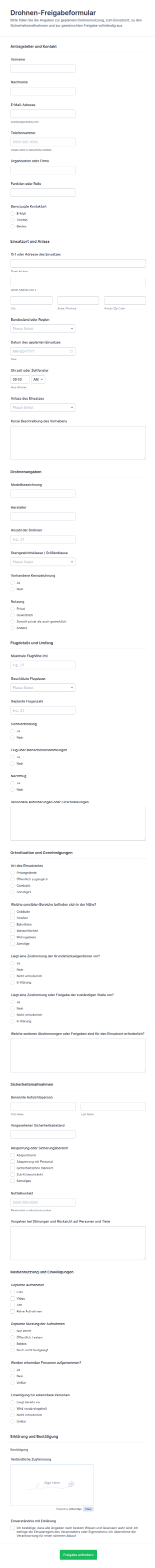 Drohnenfreigabe Formular