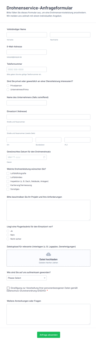 Drohnenservice Anfrageformular