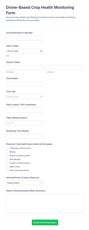 Drone Based Crop Health Monitoring Checklist Form Template