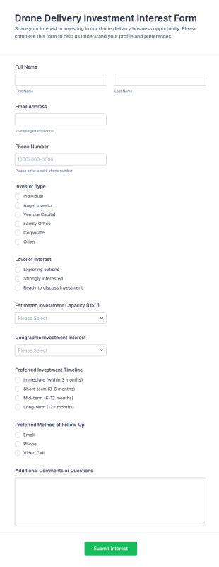 Drone Delivery Investment Interest Form Template