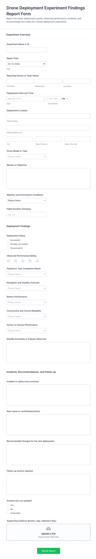 Drone Deployment Experiment Findings Report Form Template