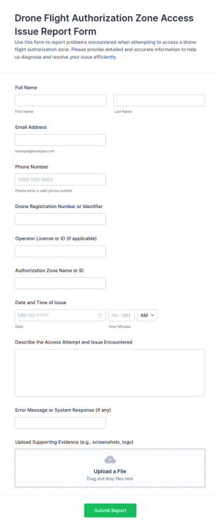 Drone Flight Authorization Zone Access Issue Report Form Template