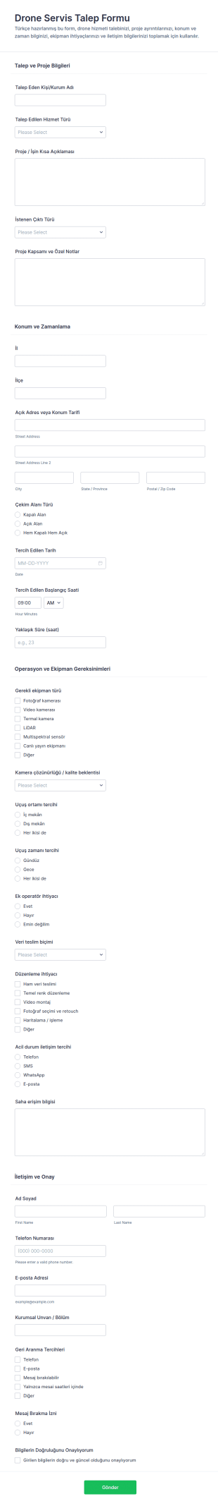 Drone Servis Talep Form Şablonu