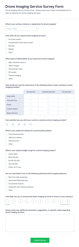 Drone Imaging Service Survey Form Template