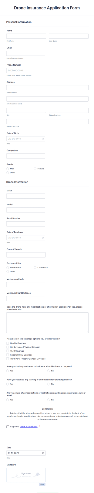Drone Insurance Application Form Template