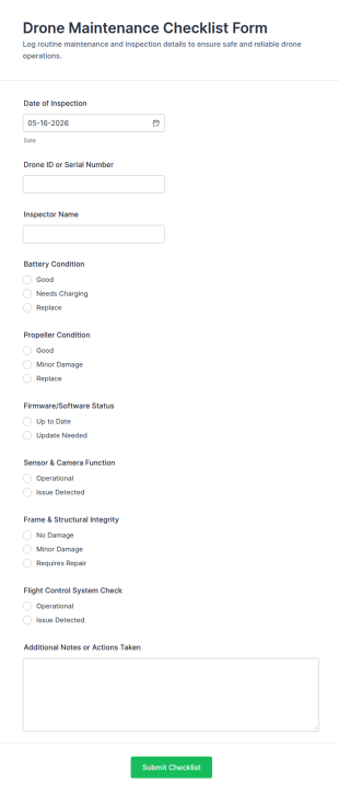Drone Maintenance Checklist Form Template