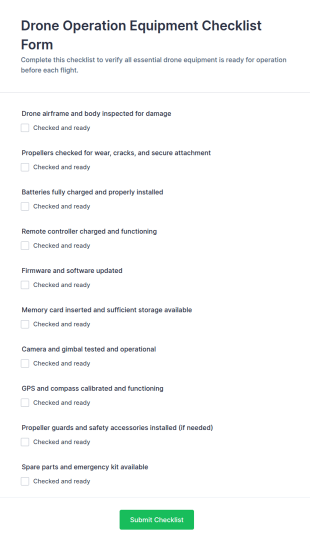 Drone Operation Equipment Checklist Form Template