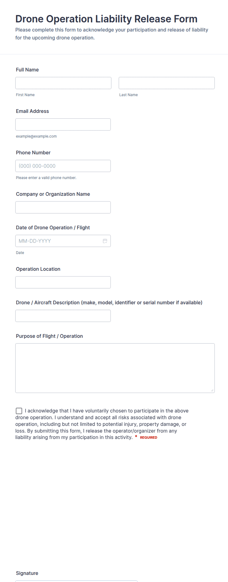 Drone Operation Liability Release Form Template | Jotform