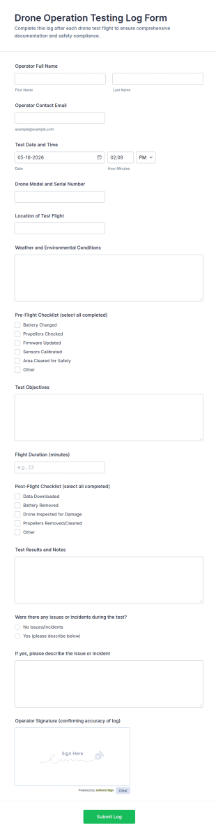 Drone Operation Testing Log Form Template