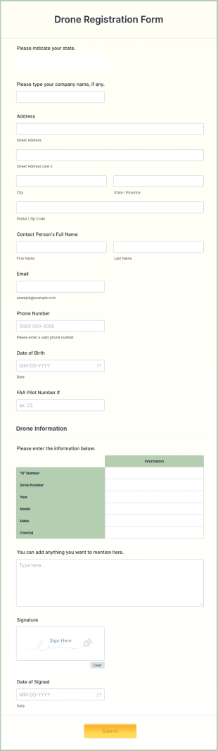 Drone Registration Form Template