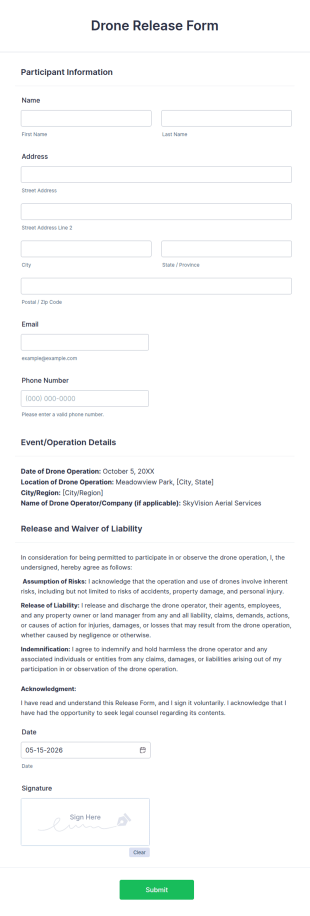 Drone Release Form Template