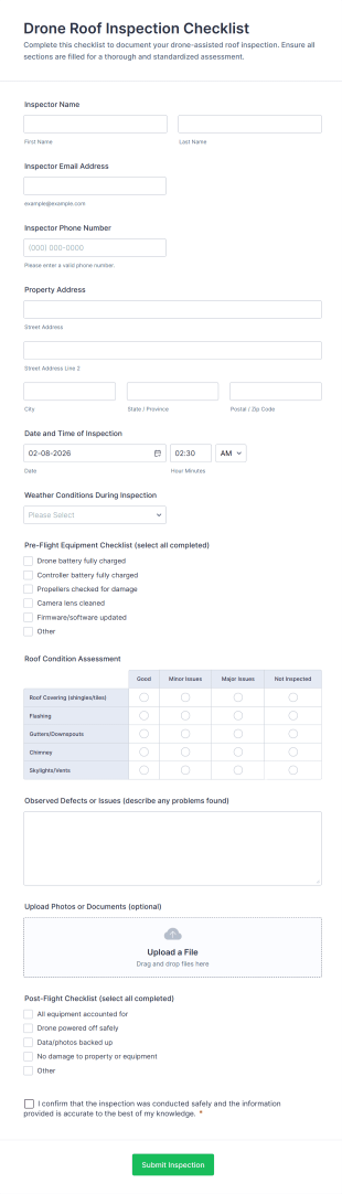 Drone Roof Inspection Checklist Form Template