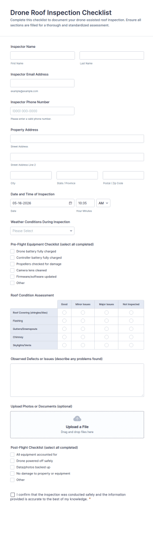 Drone Roof Inspection Checklist Form Template